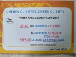 Boulangerie : fermée du 4 au 25 février