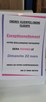 Boulangerie fermée le 22 mars