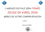 Agence Postale fermée le 9 avril