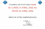Poste fermée jusqu’au 16 avril