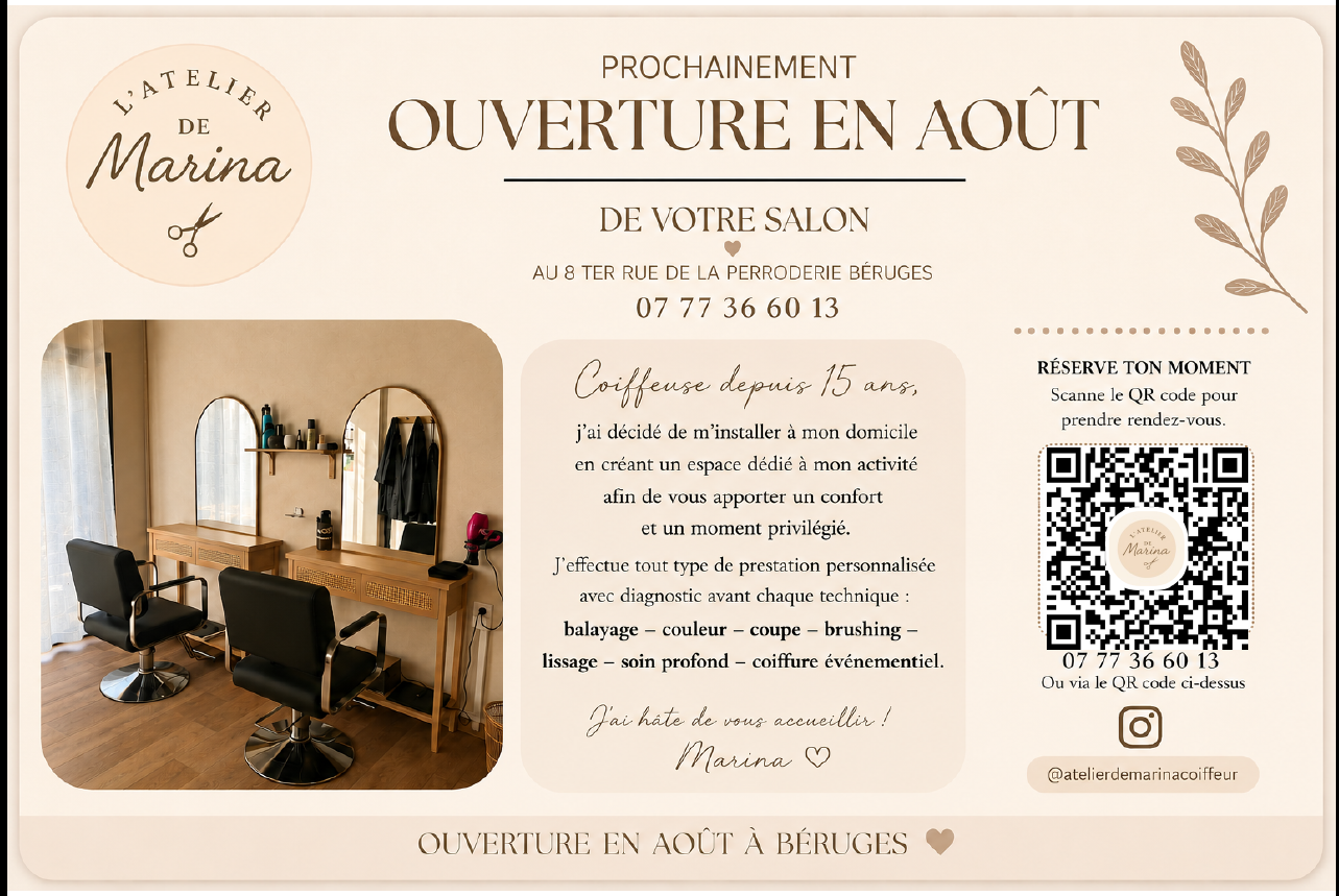 Nouveau salon de coiffure à Béruges : L&rsquo;atelier de Marina