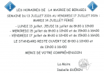 Horaires de la mairie cette semaine