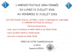 Fermeture estivale de l’agence postale